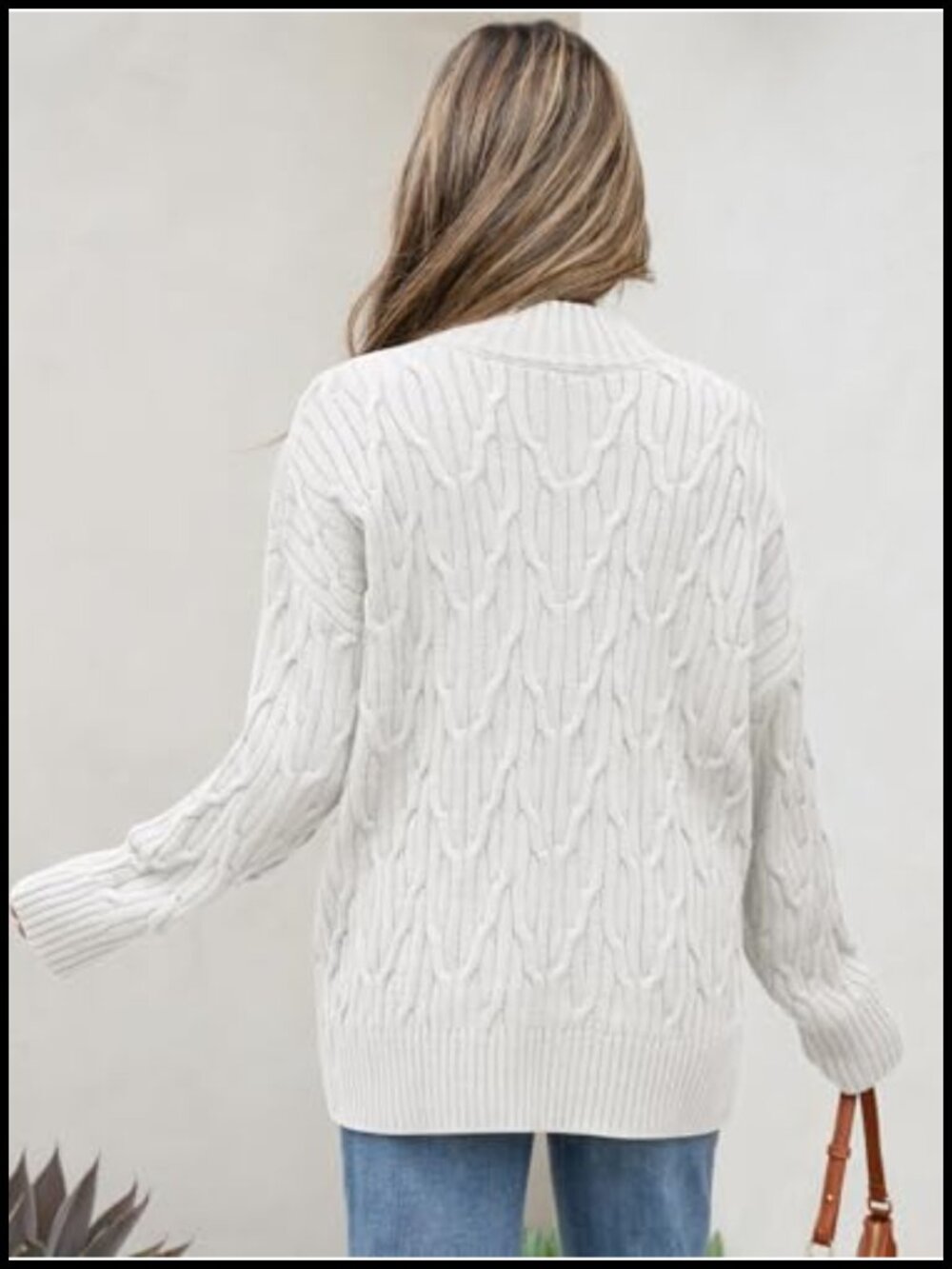 Women's Mock Neck Cable Knit Sweater 100% Acrylic Chunky Pullover - Picture 5 of 6